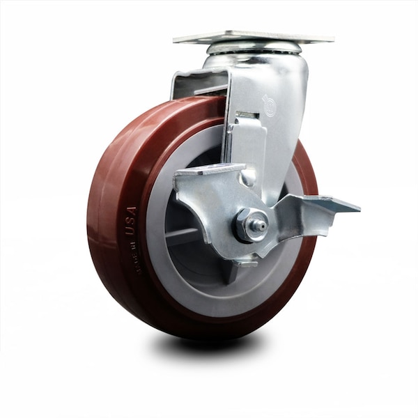 6 Inch Poly on Polyolefin Swivel Caster with Ball Bearing and Brake SCC